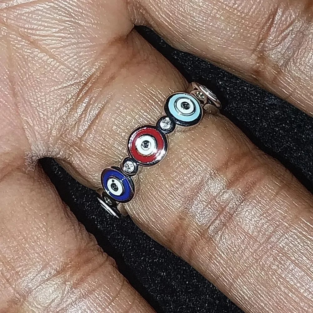 Colorful Evil Eye Ring Sz 7